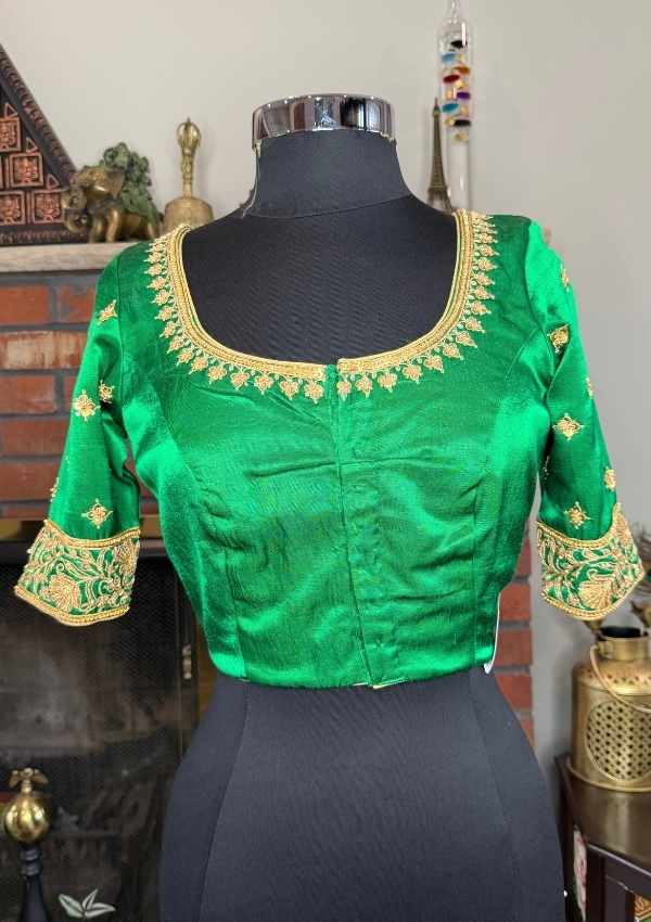 Green Gajji Silk Marodi Work Blouse